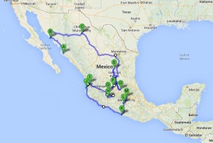 Zig-zagging in Mexico, another 6,000 km or more.